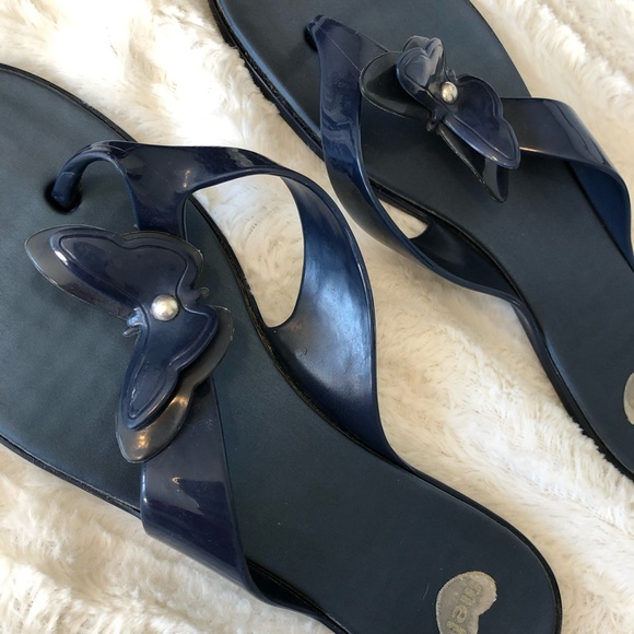 Mel Dreamed by Melissa Navy Butterfly Jelly Flip Flop Sandals Sz 9 - Picture 2 of 5